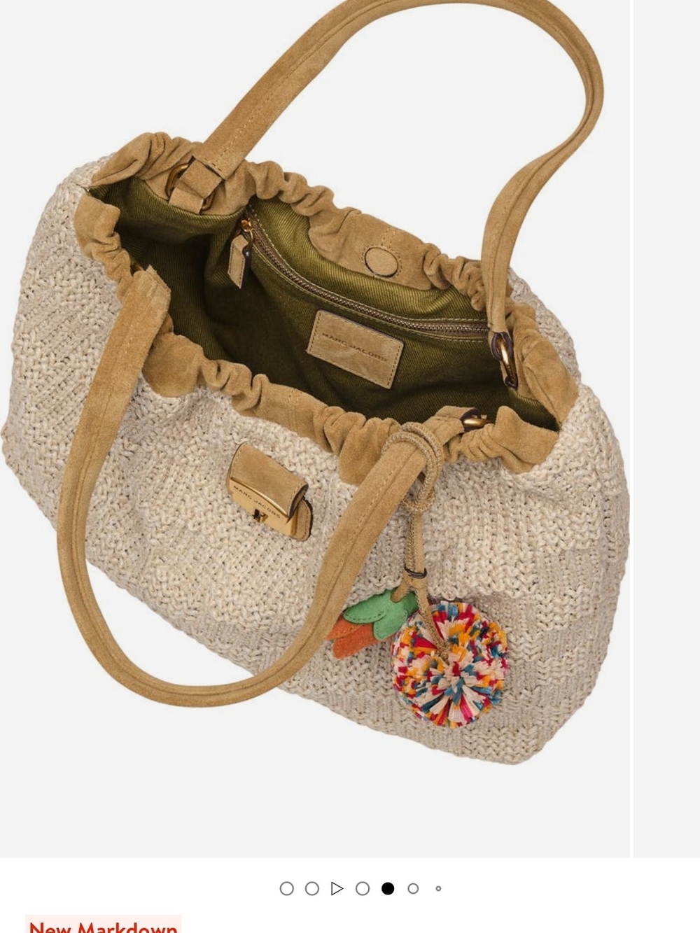 Marc Jacobs Beige Crochet Raffia Tote with Pom Pom - Picture 2 of 4